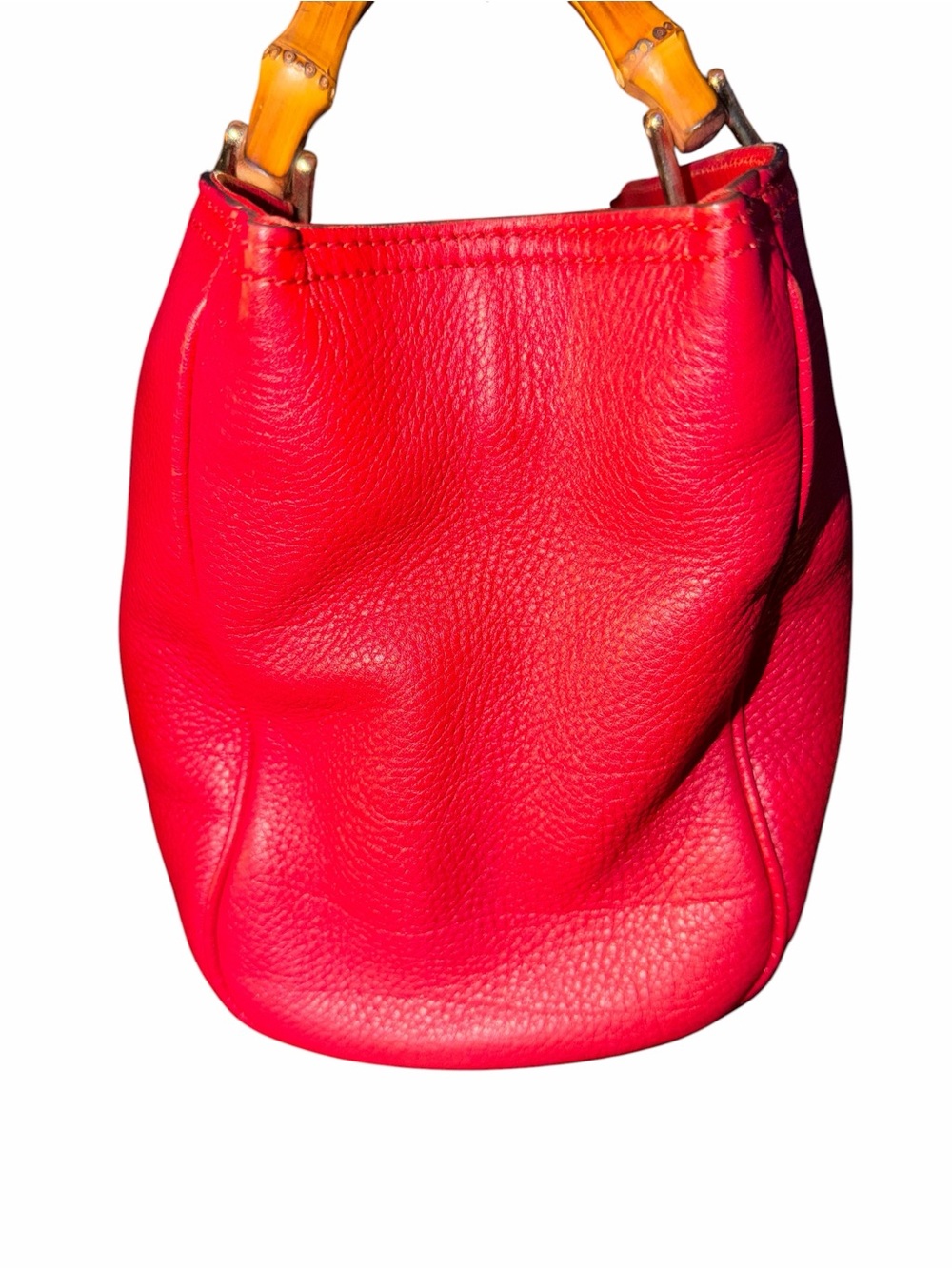 Gucci Red Pebbled Leather Bamboo Shopper Tote with Strap - Picture 9 of 11